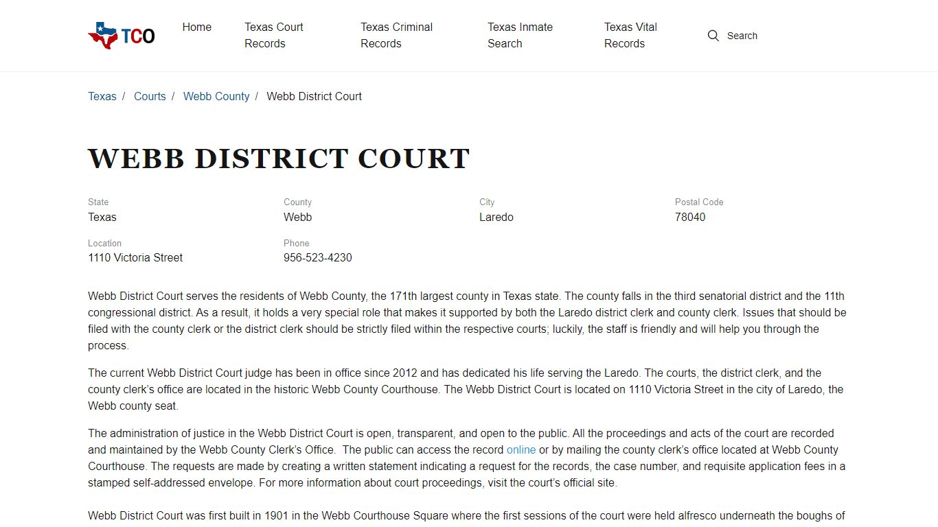 Webb District Court in Laredo, TX - Contact Information and Public Records